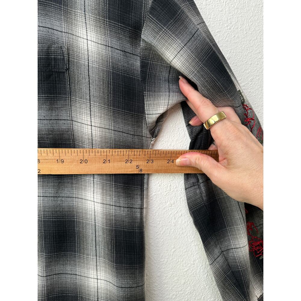 Adaptation Rose Embroidered Plaid Longline Shirt Dress Black White M - Picture 14 of 16